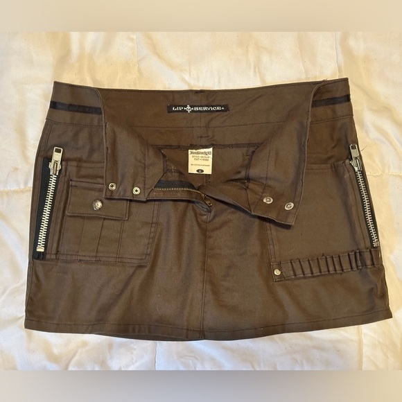 Vintage 00s Lip Service Rare Military Style Green Cargo Mini Skirt sz Large - Picture 7 of 9